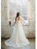 Cap Sleeve Ivory Lace Tulle Wedding Dress With Beaded Ribbon